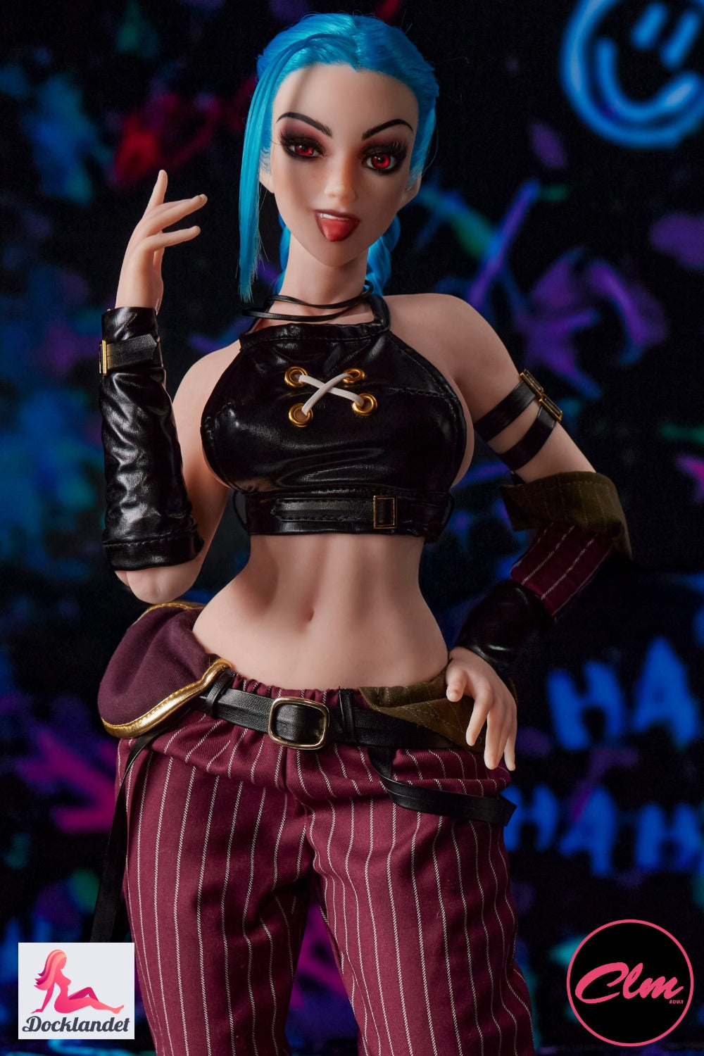 Climax Doll Jetta silikon mini-docka med rödögd anime-look, blått hår och kaxig cosplay-stil