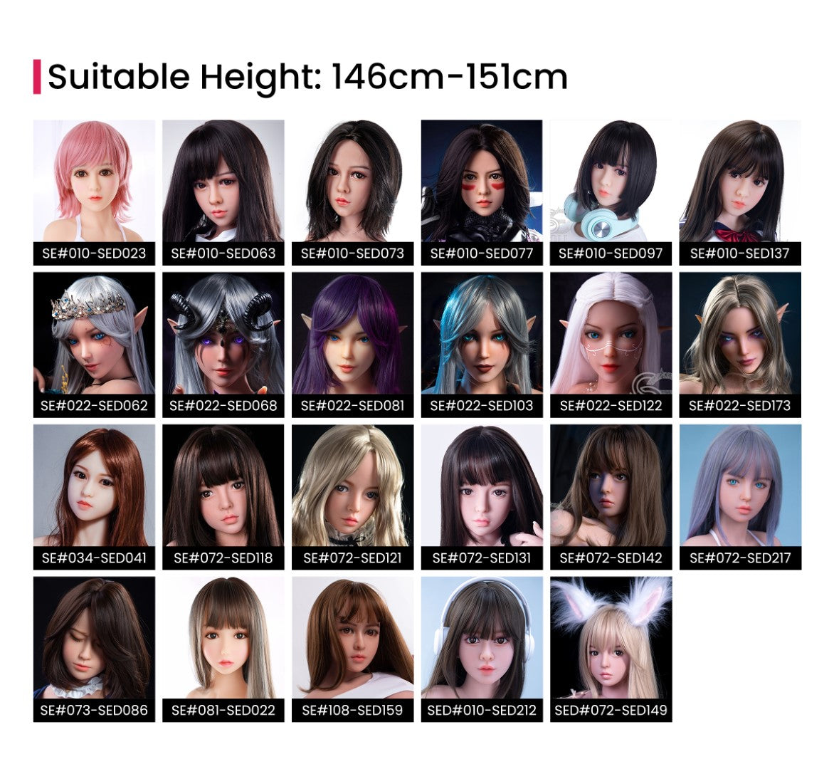 SE-Doll realistiska silikonhuvuden och kroppstyper i olika höjder från 146 cm till 153 cm+, designade för premium sexdockor med naturligt utseende och proportioner.