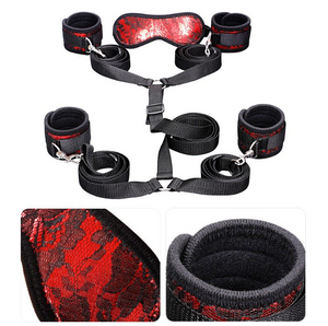 BDSM KIT - Handcuffs, lace outfit & eye mask (set with 7 parts)