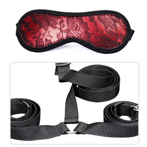 BDSM KIT - Handcuffs, lace outfit & eye mask (set with 7 parts)